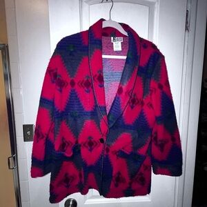 50%offw❤️ VTG Jeans Wear Native Aztec  Blazer Jacket Red Multicolor Oversized S